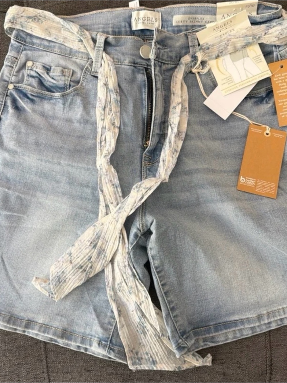 Angels Light Blue Denim Boyfriend Shorts with Tie Waist